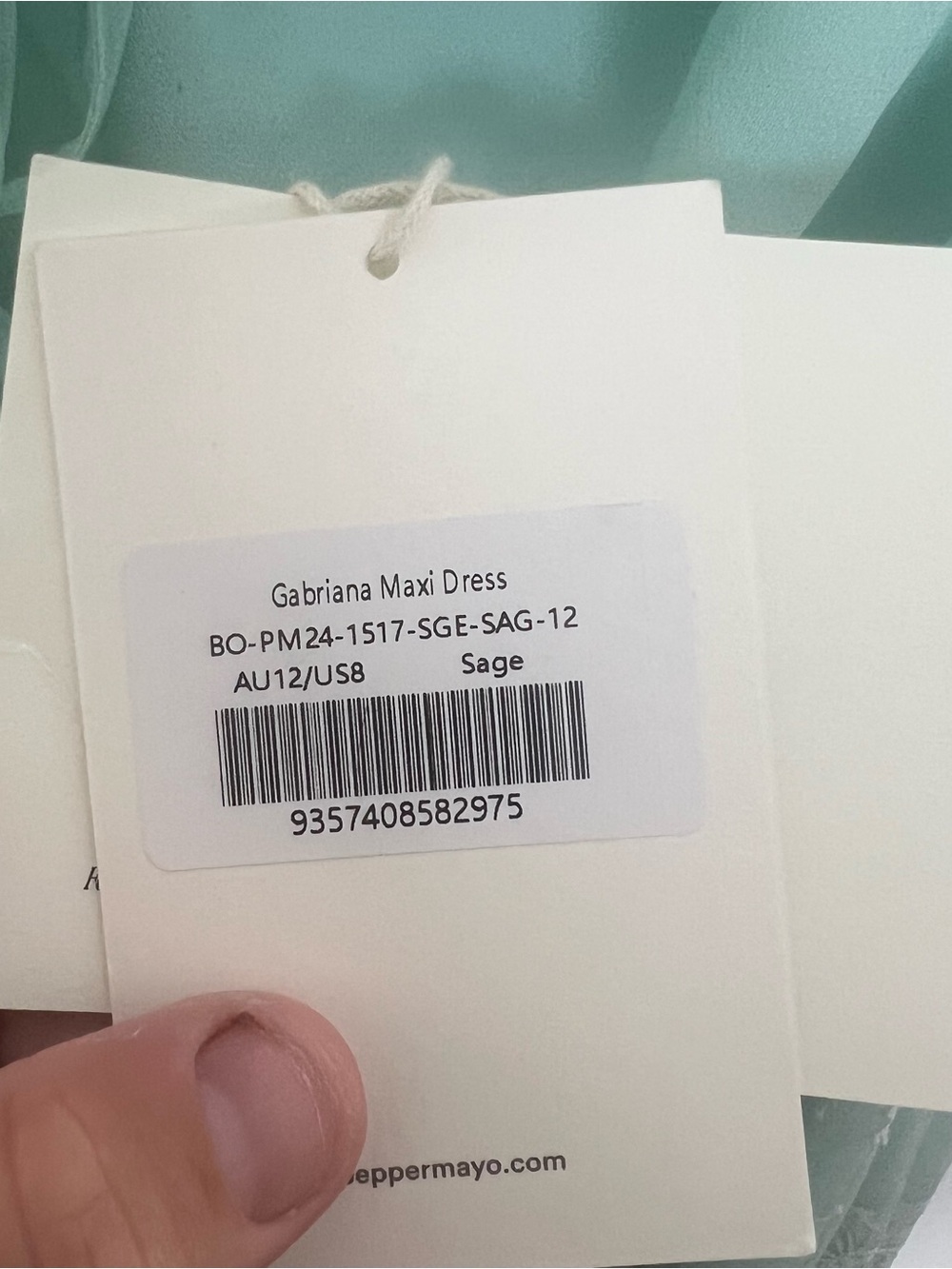NWT PEPPERMAYO- Gabriana Maxi Dress Sage Size 8 - Picture 7 of 7